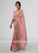 Heavy Border Work Light Pink Shimmer Silk Saree